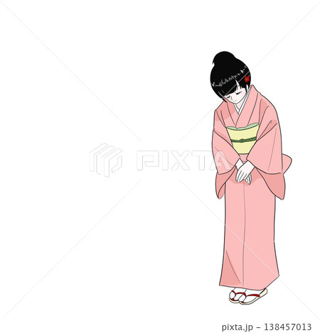 軽くお辞儀する着物の女性(挨拶、接客) 軽くお辞儀する着物の女性(挨拶、接客) 138457013