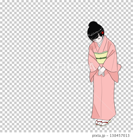 軽くお辞儀する着物の女性(挨拶、接客) 軽くお辞儀する着物の女性(挨拶、接客) 138457013