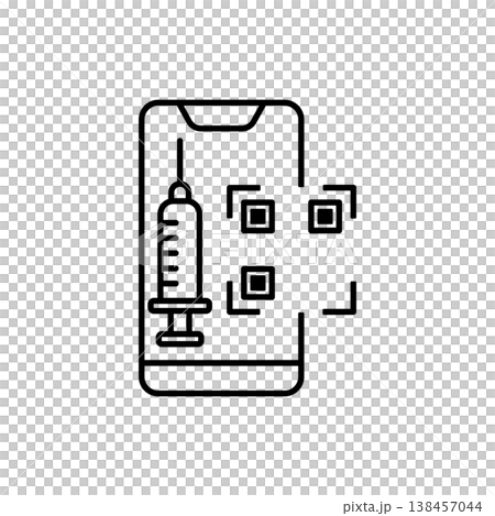 Smartphone displaying a secure digital vaccination certificate with a QR code and syringe symbol for travel verification. Smartphone displaying a secure digital vaccination certificate with a QR code and syringe symbol for travel verification. 138457044