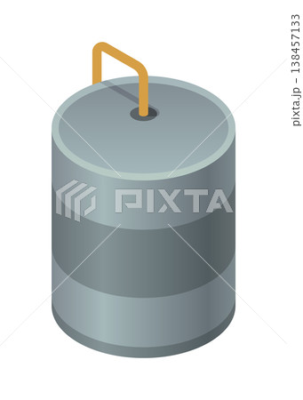 Insulated storage vessel equipped with monitoring devices, Isometric illustration of sealed metal cylinder with sensors and access hatch for monitoring and maintenance 138457133