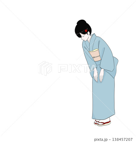本式にお辞儀をする着物の女性(最敬礼、礼儀) 138457207