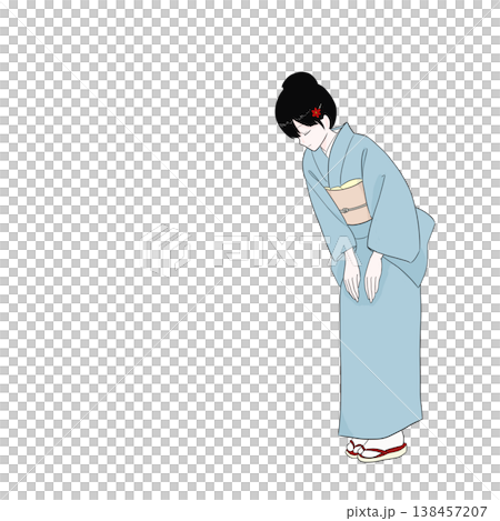 本式にお辞儀をする着物の女性(最敬礼、礼儀) 138457207
