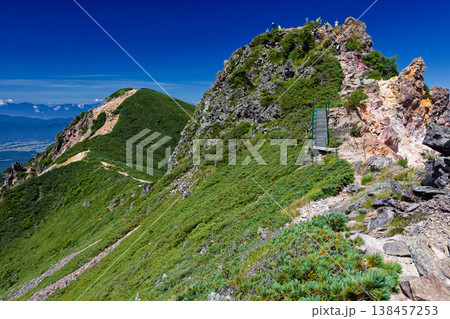 縦走路から振り返る八ヶ岳連峰・東天狗岳山頂と西天狗岳 縦走路から振り返る八ヶ岳連峰・東天狗岳山頂と西天狗岳 138457253