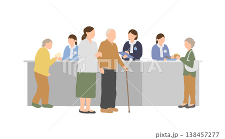 病院受付の流れセット 高齢者 診察 会計 薬受け取り 医療イラスト 138457277