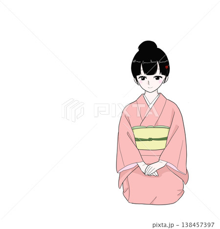 正座でおもてなしする着物の女性(和室、礼儀) 138457397