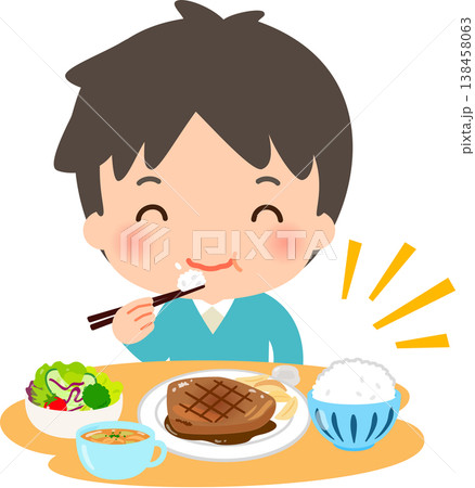 肉メインの洋食を食べる若い男性 肉メインの洋食を食べる若い男性 138458063