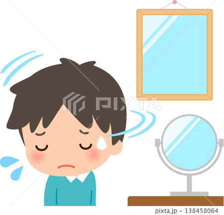 鏡から顔を背ける若い男性 鏡から顔を背ける若い男性 138458064