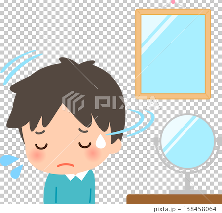 鏡から顔を背ける若い男性 鏡から顔を背ける若い男性 138458064