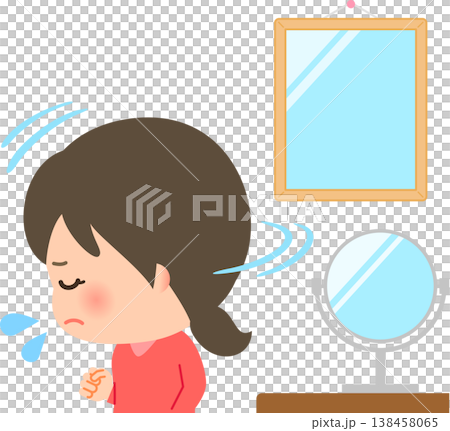 鏡から顔を背ける若い女性 138458065