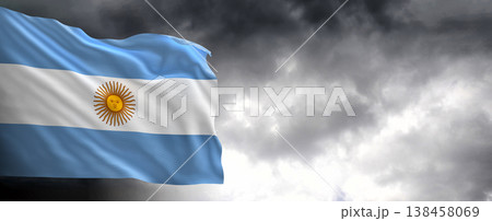 National flag of Argentina with dark clouds, 3D rendering National flag of Argentina with dark clouds, 3D rendering 138458069