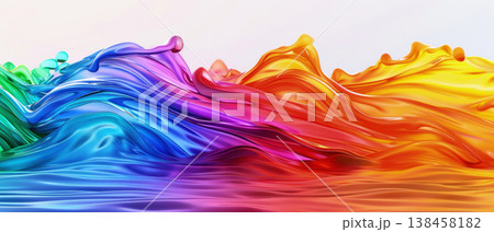 Harmonious Blend of Radiant Rainbow Colors Flowing in Enchanting Liquid Dance 138458182