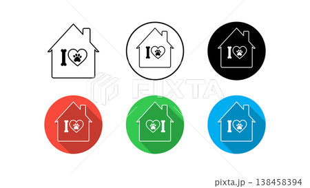 Pet Home Icon Set With I Heart Paw Symbol for Animal Shelter Adoption and Pet Care Branding Pet Home Icon Set With I Heart Paw Symbol for Animal Shelter Adoption and Pet Care Branding 138458394