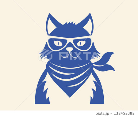 Cool Cat Wearing Sunglasses and Bandana. Naive hand drawn illustration. Cool Cat Wearing Sunglasses and Bandana. Naive hand drawn illustration. 138458398
