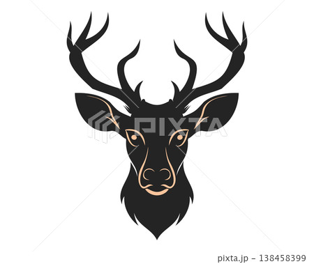 Deer head silhouette on a white background. Deer head with antlers. Deer head silhouette on a white background. Deer head with antlers. 138458399