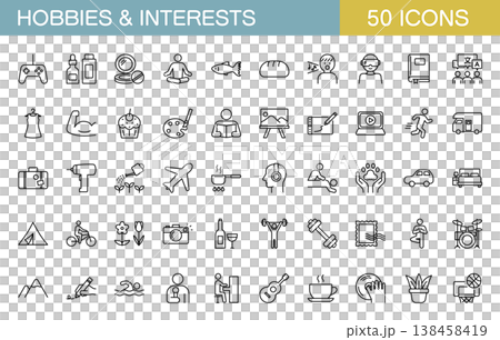 一組與嗜好和興趣相關的LINE圖示。 一組與嗜好和興趣相關的LINE圖示。 138458419