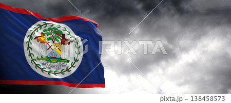 National flag of Belize with dark clouds,3D rendering	 138458573