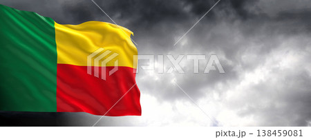 National flag of Benin with dark clouds,3D rendering. National flag of Benin with dark clouds,3D rendering. 138459081
