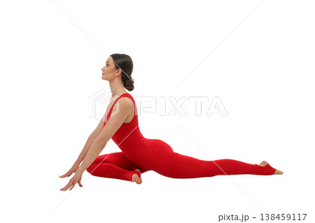 Yoga practice with a woman stretching in a space, PNG Yoga practice with a woman stretching in a space, PNG 138459117