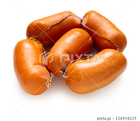 Appetizing sausages close-up on a white isolated background 138459225