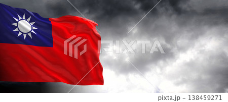 National flag of Taiwan with dark clouds in the background, 3D rendering. National flag of Taiwan with dark clouds in the background, 3D rendering. 138459271