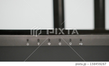 WiFi Router Status Lights and Indicators Close-Up 138459287