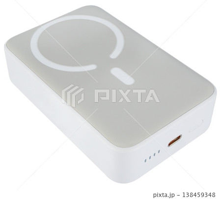 Compact power bank for travel and everyday use, on a white background in isolation Compact power bank for travel and everyday use, on a white background in isolation 138459348