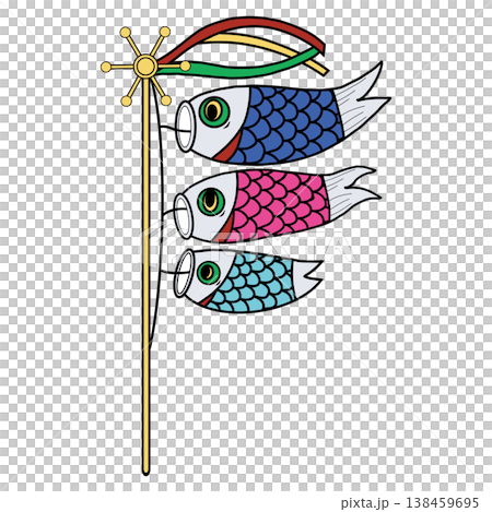 A transparent illustration of three carp streamers fluttering in the wind during the Boys' Festival (Tango no Sekku). 138459695