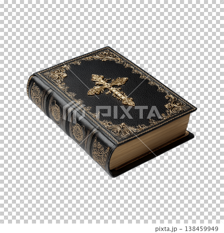 Antique holy Bible with ornate cover isolated on transparent background 138459949