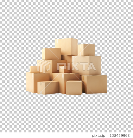 Stack of cardboard boxes isolated on transparent background 138459968
