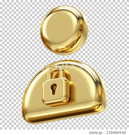 Elegant 3D golden user icon with padlock symbol representing account security and privacy, Sophisticated glossy metallic design for secure login, data protection, and restricted access. Elegant 3D golden user icon with padlock symbol representing account security and privacy, Sophisticated glossy metallic design for secure login, data protection, and restricted access. 138460589