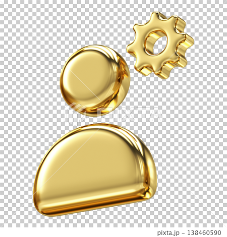 Sophisticated 3D golden profile icon with gear symbol for administration and account settings, management dashboards and technical configuration Sophisticated 3D golden profile icon with gear symbol for administration and account settings, management dashboards and technical configuration 138460590