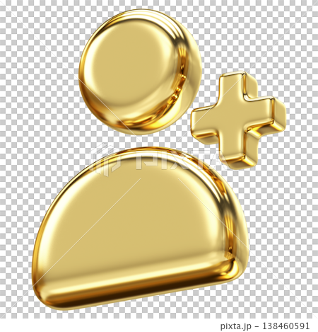 Stylish 3D golden user icon with plus sign for adding new members or friends, Bright metallic finish perfect for social networking, recruitment Stylish 3D golden user icon with plus sign for adding new members or friends, Bright metallic finish perfect for social networking, recruitment 138460591