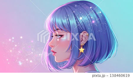 星屑が舞う美しい女性の横顔（ファンタジー・SNSアイコン・音楽ジャケット・背景素材） 138460619