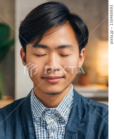 目を閉じている男性のクローズアップ　生成AI 138460693