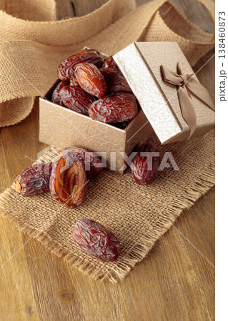 Dates fruits in gift box. 138460873
