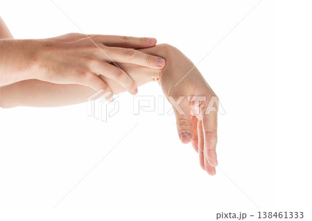 Adult man hands skin care or cosmetics gesture isolated on white background 138461333