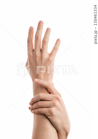 Adult man hands skin care or cosmetics gesture isolated on white background Adult man hands skin care or cosmetics gesture isolated on white background 138461334