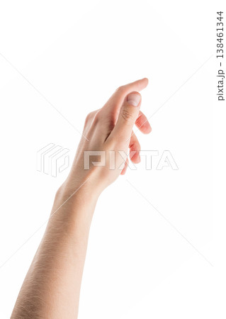 Adult man hand reaching gesture isolated on white background Adult man hand reaching gesture isolated on white background 138461344