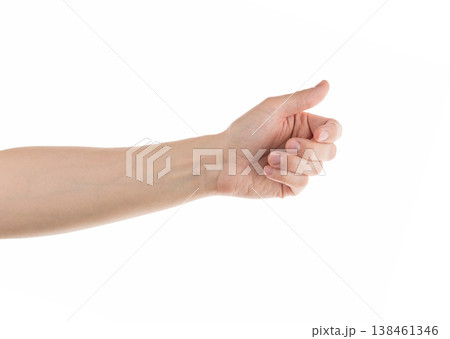 Adult man hand to hold something isolated on white Adult man hand to hold something isolated on white 138461346