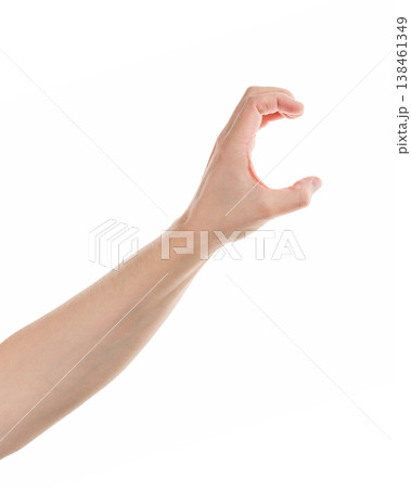 Adult man hand hold something isolated on white background 138461349