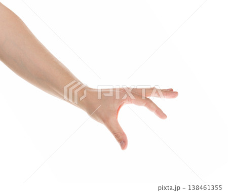Adult man hand hold something isolated on white background Adult man hand hold something isolated on white background 138461355