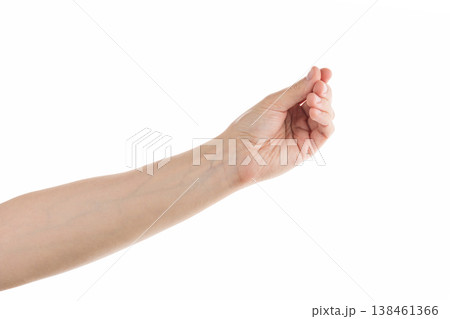 Adult man hand hold something isolated on white background 138461366