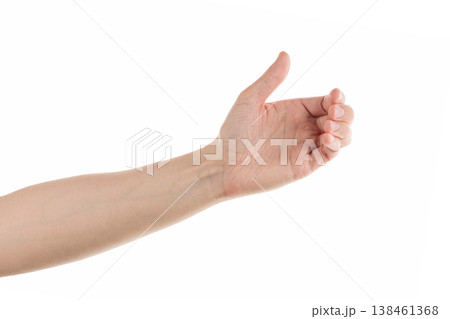 Adult man hand hold something with fingers isolated on white background Adult man hand hold something with fingers isolated on white background 138461368