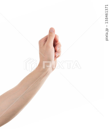 Adult man hand hold something isolated on white background Adult man hand hold something isolated on white background 138461371