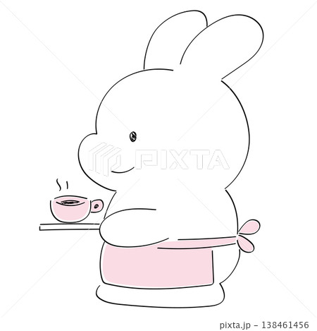 コーヒーを運ぶエプロンをしたうさぎ コーヒーを運ぶエプロンをしたうさぎ 138461456