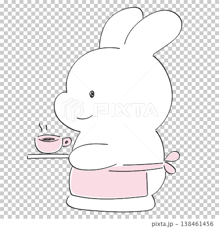 コーヒーを運ぶエプロンをしたうさぎ コーヒーを運ぶエプロンをしたうさぎ 138461456
