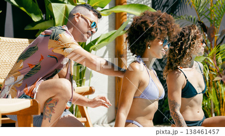 Man applying sunscreen to woman's back Man applying sunscreen to woman's back 138461457
