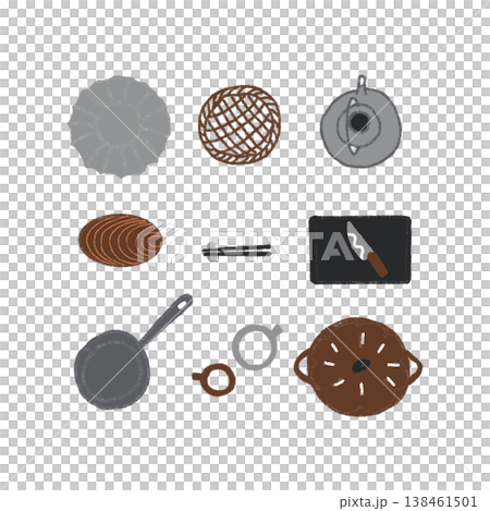Hand-drawn kitchen tool icon set (monochrome) Hand-drawn kitchen tool icon set (monochrome) 138461501