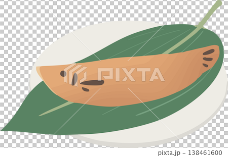 Illustration of a young sweetfish (ayu confection) placed on a plate and bamboo leaves | Early summer Japanese sweets material Illustration of a young sweetfish (ayu confection) placed on a plate and bamboo leaves | Early summer Japanese sweets material 138461600