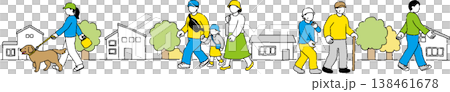 Illustration of a street scene and people walking. Illustration of a street scene and people walking. 138461678